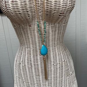Pretty long stone necklace blue stone chain tassel